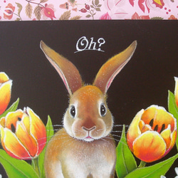 「あれ？ここどこ？」のウサギさん・チューリップ・春うきうき・お茶目・花壇・お散歩・迷子・パステル画・原画・フレーム付き 4枚目の画像
