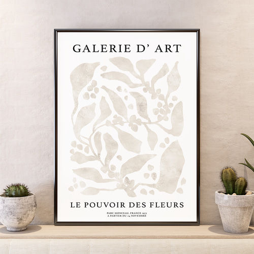 アートポスター 抽象画 花 レタリング タイポグラフィー ベージュ 北欧