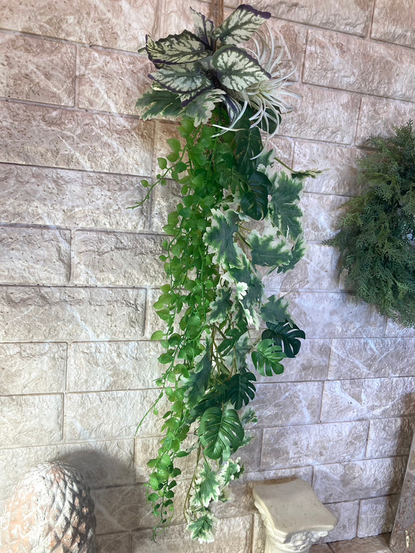 光触媒　人工観葉植物　ウォールグリーン　フェイクグリーン　壁掛け麻モンステラ 5枚目の画像