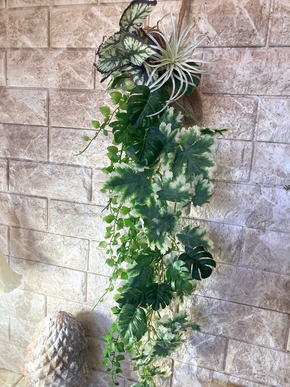 光触媒　人工観葉植物　ウォールグリーン　フェイクグリーン　壁掛け麻モンステラ 4枚目の画像