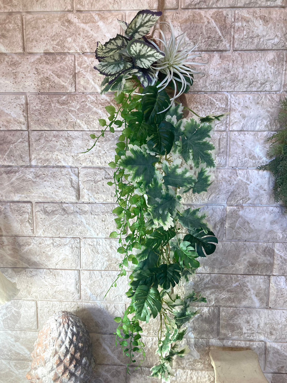 光触媒　人工観葉植物　ウォールグリーン　フェイクグリーン　壁掛け麻モンステラ 2枚目の画像