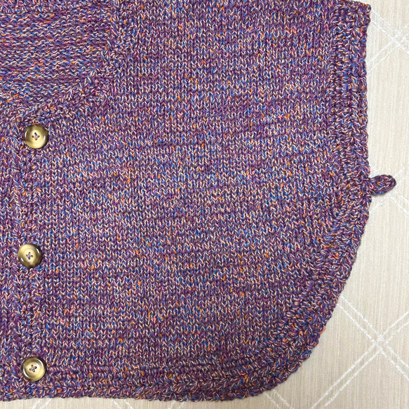 あったかケープ　手編み　ニット　ボレロ　カーディガン　ケープ　薄黄　紫 10枚目の画像
