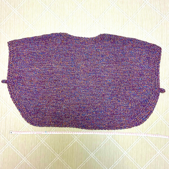 あったかケープ　手編み　ニット　ボレロ　カーディガン　ケープ　薄黄　紫 12枚目の画像