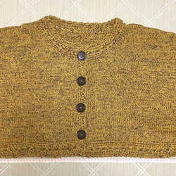 あったかケープ　手編み　ニット　ボレロ　カーディガン　ケープ　薄黄　紫 3枚目の画像