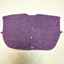 あったかケープ　手編み　ニット　ボレロ　カーディガン　ケープ　薄黄　紫 8枚目の画像