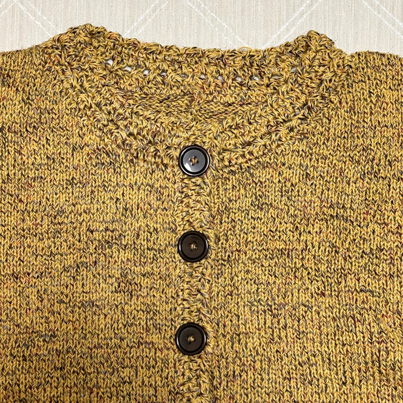 あったかケープ　手編み　ニット　ボレロ　カーディガン　ケープ　薄黄　紫 4枚目の画像