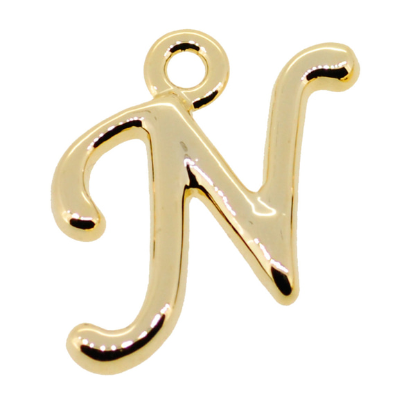 アルファベット イニシャル チャーム Nの文字 ゴールドカラー メタルパーツ 16KG金メッキ 1枚目の画像