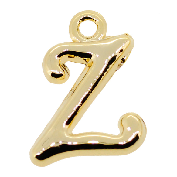 アルファベット イニシャル チャーム Zの文字 ゴールドカラー メタルパーツ 16KG金メッキ 1枚目の画像