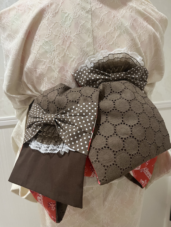 半幅帯 半襟付き カジュアル 綿100％ 半幅帯 半襟付き カジュアル 綿