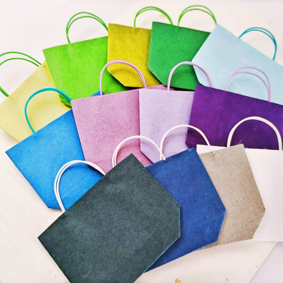 和紙のミニ紙袋 寒色系13色13枚セット（トートバッグ型）選べるおまけ付き 1枚目の画像