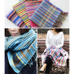 ケニアの綿織物 キコイ（ Kikoi ）ショール大判 ストール 羽織る 8枚目の画像