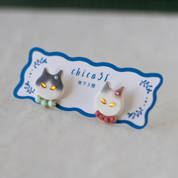 【クリスマス限定】選べる猫とパールキャッチ ピアス/ノンホール 4枚目の画像