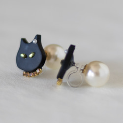 【クリスマス限定】選べる猫とパールキャッチ ピアス/ノンホール 6枚目の画像