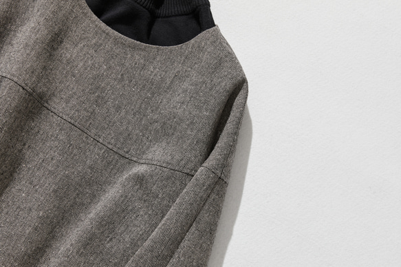 ★即納★大人気のヴィンテージ風柄　秋冬厚てワンピース　ゆったり　裏地付き 薄茶色 221002-4 4枚目の画像