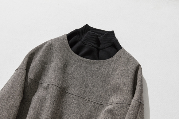 ★即納★大人気のヴィンテージ風柄　秋冬厚てワンピース　ゆったり　裏地付き 薄茶色 221002-4 2枚目の画像