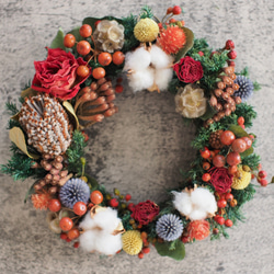 ⌘ クリスマスリース ⌘ 35cm 森のクリスマスリース 【 受注製作 】 生花】森のクリスマスリースキット(ベルベットグリーン)/はなど