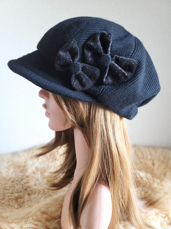 厚手ブラックウール☆ドットリボン☆蝶が舞う☆バタフライ リボン  