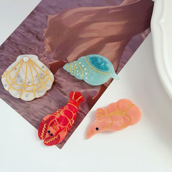 可愛 溫柔 海洋 動物 魚 蝦 貝殼 龍蝦 髮夾 髮飾 飾物 日系 色彩 氣質 第3張的照片