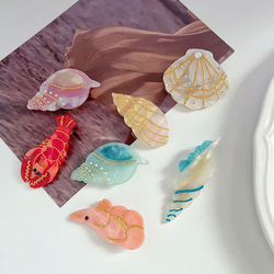 可愛 溫柔 海洋 動物 魚 蝦 貝殼 龍蝦 髮夾 髮飾 飾物 日系 色彩 氣質 第1張的照片