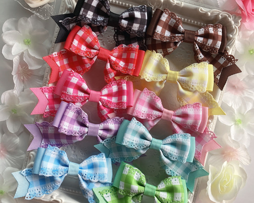 再販×8♪ 2個 セット ♡ レース と チェック の 推し活 リボン
