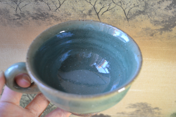 【再入荷！】スープカップ　マグカップ(翡翠釉)しっぽ　 ★萩焼き　 10枚目の画像