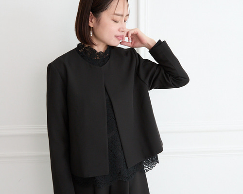 リミフウ　フリル風ブラックノーカラージャケット リミフウ フリル風ブラックノーカラージャケット リミフウ フリル風