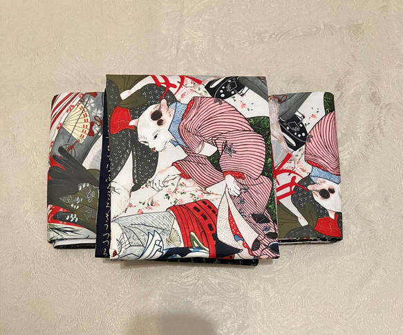 半幅帯 妖怪猫 浮世絵猫 鳥獣戯画 長尺 和装 着物 ファブリック 猫柄
