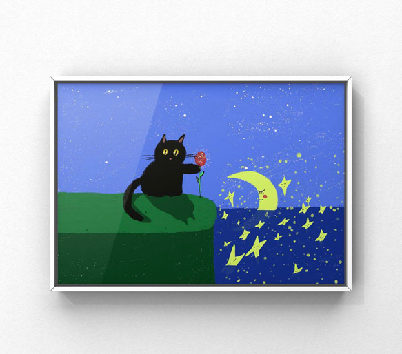 オリジナル絵本「猫のバラ園」イラストアードポスター 01 1枚目の画像