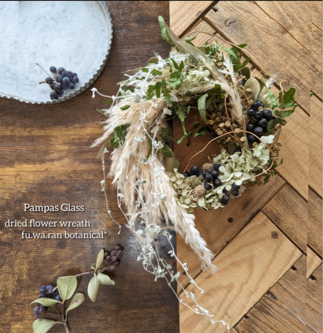 パンパス&ディコンドラ ドライフラワーリース ドライフラワー fu