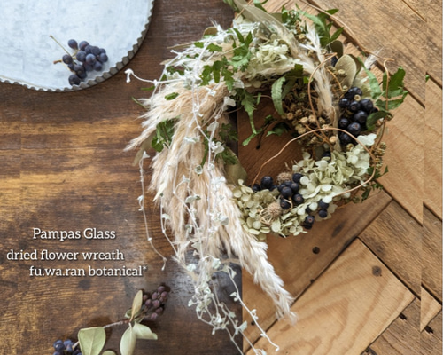 パンパス&ディコンドラ ドライフラワーリース ドライフラワー fu.wa
