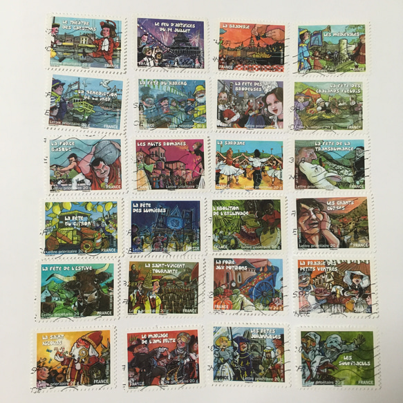 使用済切手  フランス 祭と伝統行事のグリーティング24枚セット 1枚目の画像