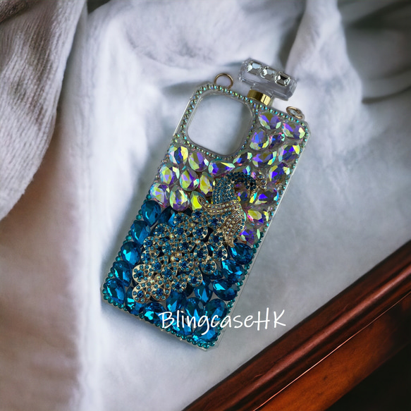 スマホショルダー 孔雀 ラインストーン ダイヤモンド iPhone全機種対応 Samsungケース クリア スマホケース 7枚目の画像