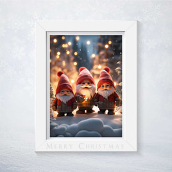 魔法のようなクリスマス夜を彩る、暖かい光の中で微笑みかける三人のノームのポスター：温かな祝祭の飾り 1枚目の画像