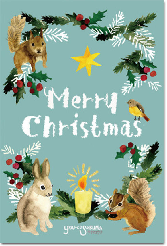 postcard １枚「クリスマスカード-キャンドルリース（緑）-」xmas11 1枚目の画像