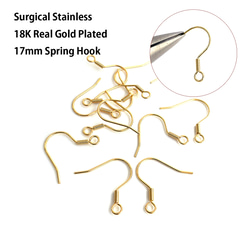 ess89 [6 件/3 對] 總長約 17mm 18KGP 附彈簧耳環配件 外科不鏽鋼 第1張的照片