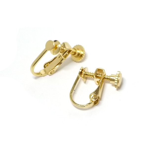 ess12【10個/5ペア】約3mm円盤（お皿付）ネジバネ式ゴールドイヤリング 金具 サージカルステンレス 3枚目の画像