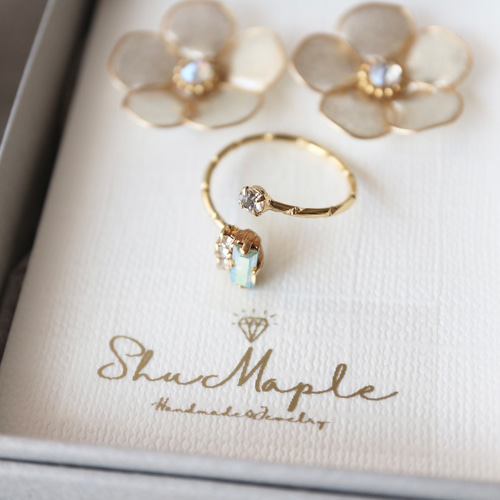 Creema限定］Gold Glitter Flower ワイヤーアートイヤリング