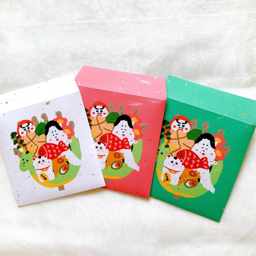 お年玉袋 ポチ袋 熊手 10cm×10cm 干支 辰 縁起物 まねきねこ 鯛 だるま