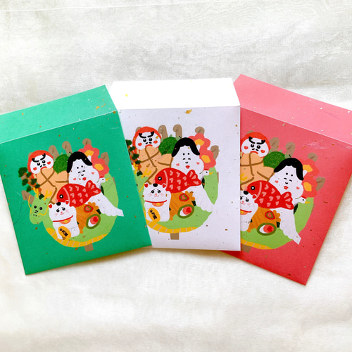 お年玉袋 ポチ袋 熊手 10cm×10cm 干支 辰 縁起物 まねきねこ 鯛 だるま