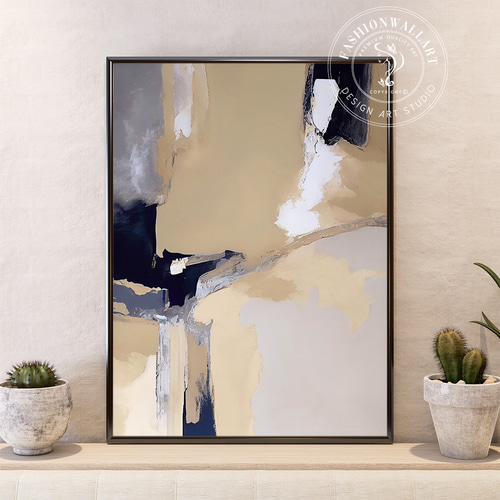 アートポスター ジオメトリック 抽象画 ベージュ ネイビー ミニマ