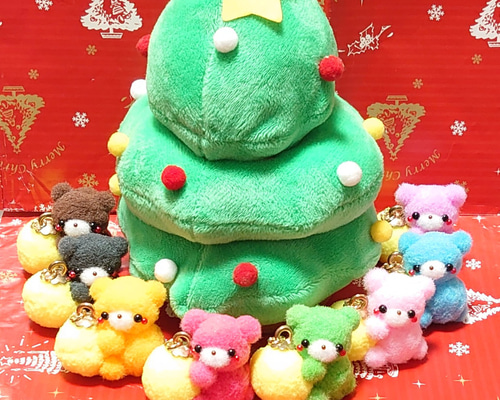 ☆Xmas☆ポンポンマスコット♪抱きつきくまちゃん♡オーナメント♡蛍光