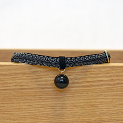 猫の首輪　アンティーク調メタリックトリミングブレード①　ブラック 1枚目の画像