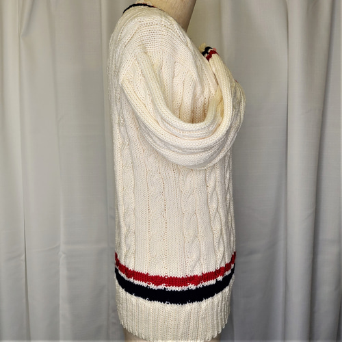 【美品】アドーア〈日本製〉綿100%チルデンニット白×紺 ブライトストレッチニット | ADORE（アドーア） ｜【公式】通販