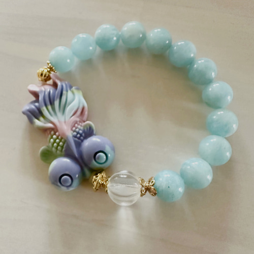 マカロンアラシャン 金魚 アクアマリン 天然石 ブレスレット