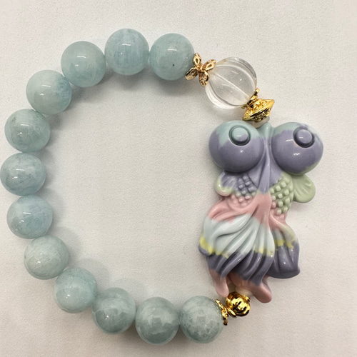 桜瑪瑙 金魚 アクアマリン ブレスレット 桜瑪瑙 金魚 アクアマリン