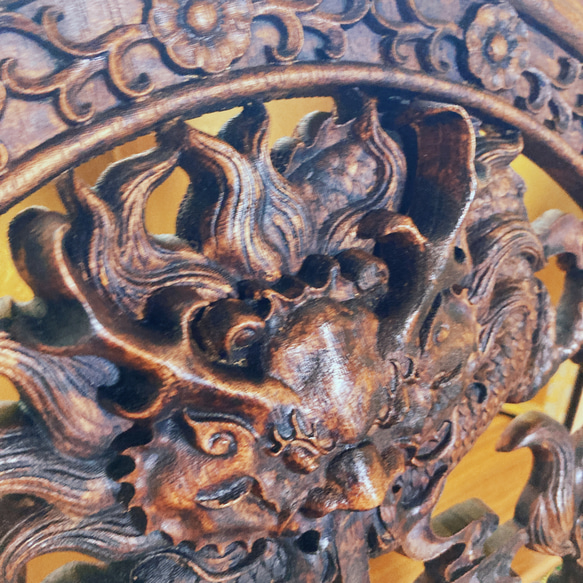威龍戯珠Ⅱ 40㎝　大型円型彫刻（アンティーク調） 壁掛け金具・台座付き 10枚目の画像