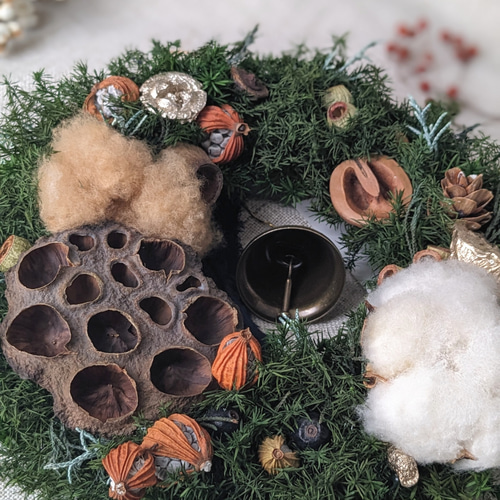 来年も楽しめる✬大人かわいいクリスマスリース コットンフラワー 蓮の  