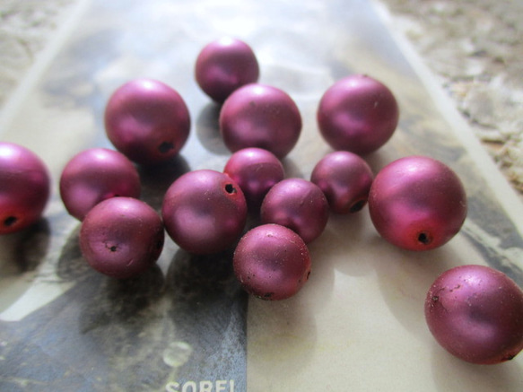 *♥*German Vintage Glass Pearls Fuchsia Satin 14pcs*♥* 4枚目の画像