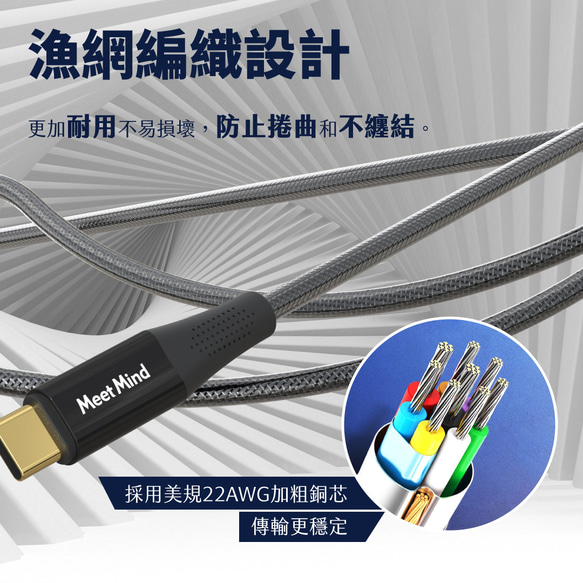 Meet Mind USB-C to USB-C 100W編織強化快速充電線 鍍金版 (1.2M) 第4張的照片