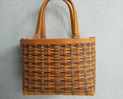 メイ様　かごバック クラフトかごバッグ（M）キャラメルカラーコンボ かごバッグ kagibari